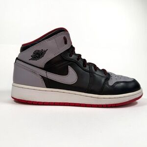 Nike Air Jordan 1 Mid Black Grey Red Size 6.5Y (Mens 6.5 Womens 8) Sneakers
